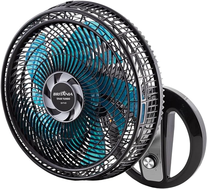 Alguns modelos de ventiladores de mesa também podem ser usados na parede. Esse é o caso desse modelo da Britânia.