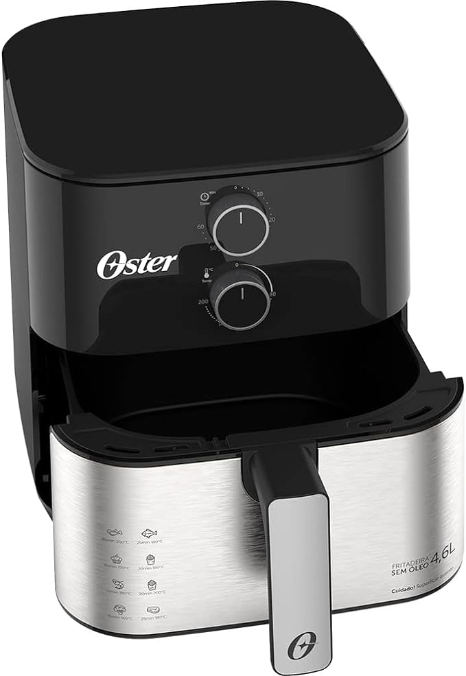 As Air Fryer 5 litros e de 4 litros, apesar de semelhantes, possuem características próprias. Essa Air Fryer da Oster não possui cesto interno.