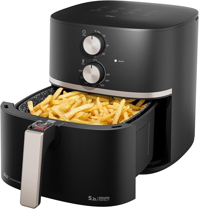 As Air Fryer 5 litros e de 4 litros são ideias para famílias de 4 pessoas.