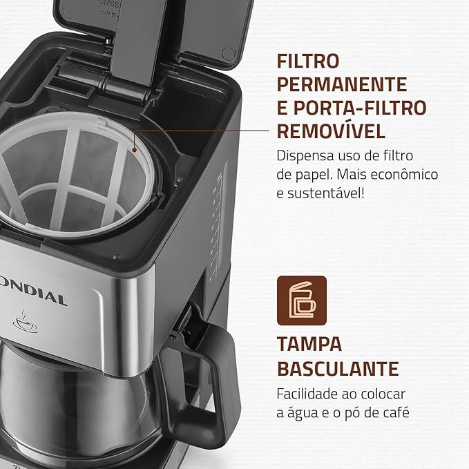 As cafeteiras elétricas levam praticidade e beleza para sua casa. Este é o modelo Mondial C43.
