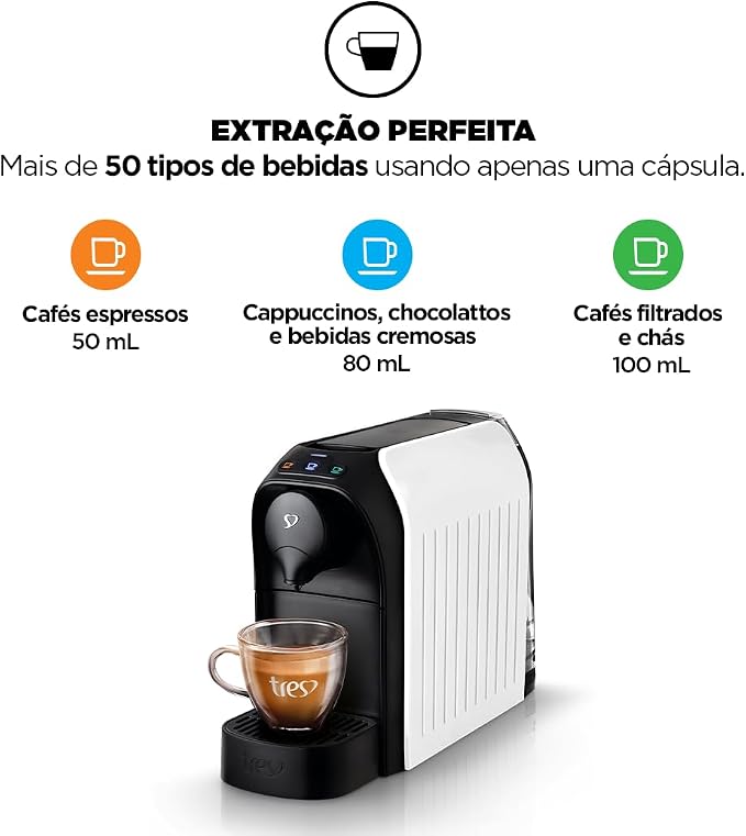 Dentre as melhores cafeteiras de cápsulas, a TRES Passione se destaca pela simplicidade.