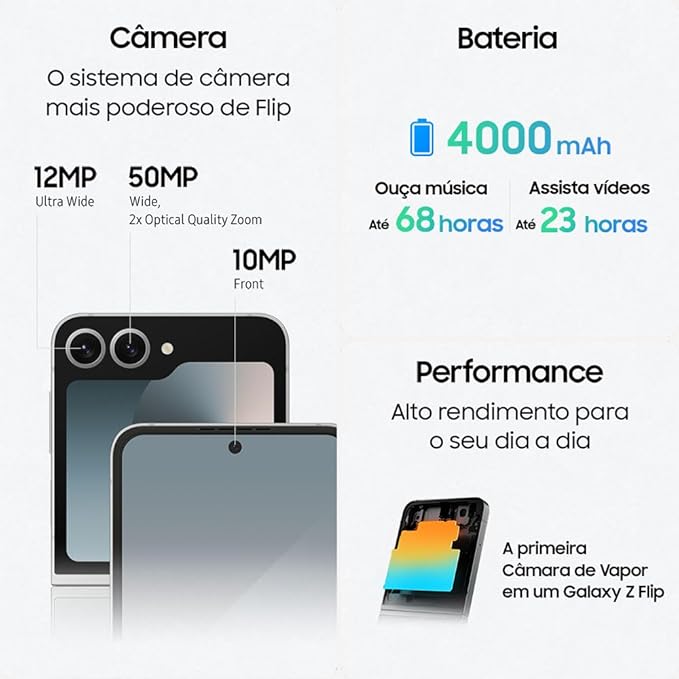 Dentre os celulares Samsung, os modelos Galaxy Z Flip são top de linha em tecnologia. Performance à toda prova!