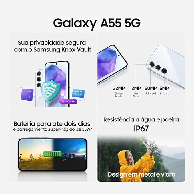 Os celulares da Samsung possuem excelentes recursos. O Galaxy A55, topo da linha A, possui qualidades que, com certeza, vão fazer você escolhê-lo como uma boa opção de compra.  
