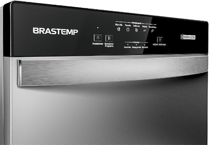 Detalhes do painel da Lava Louças Brastemp de 8 serviços