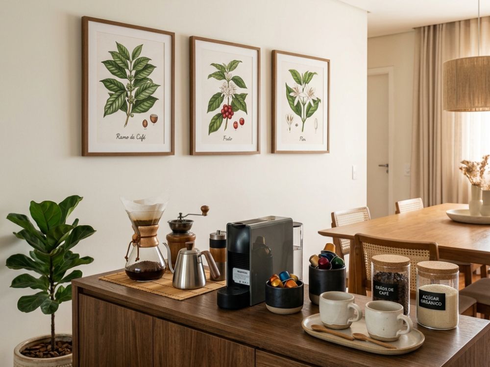Um cantinho do café bem montado valoriza qualquer ambiente.
