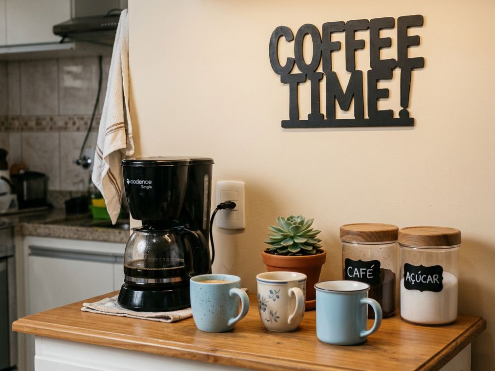 Um cantinho do café não precisa ser grande, mas deve ter tudo o que você realmente usa.